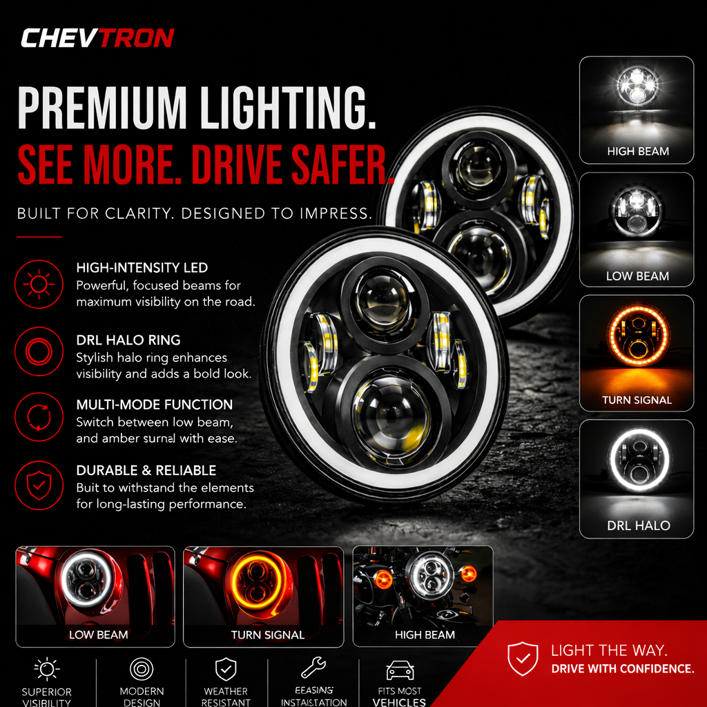 LED Far And Near Light With Angel Eyes Headlights